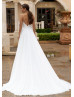 Double Strap White Lace Chiffon Side Split Boho Wedding Dress